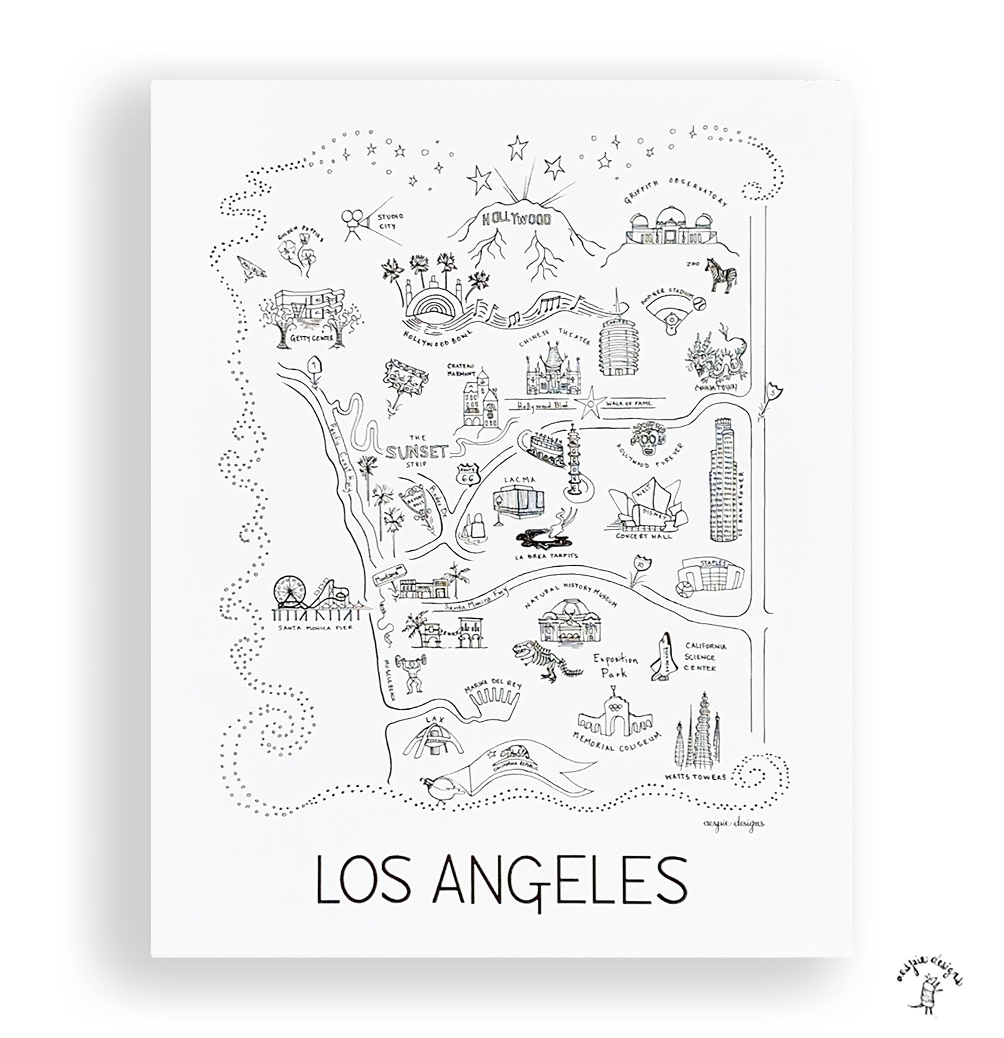 Los Angeles City Map Art Print - Black & White