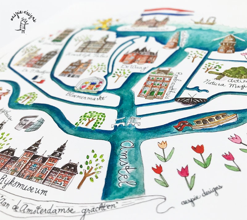 Amsterdam Canals City Map Art Print - Watercolor