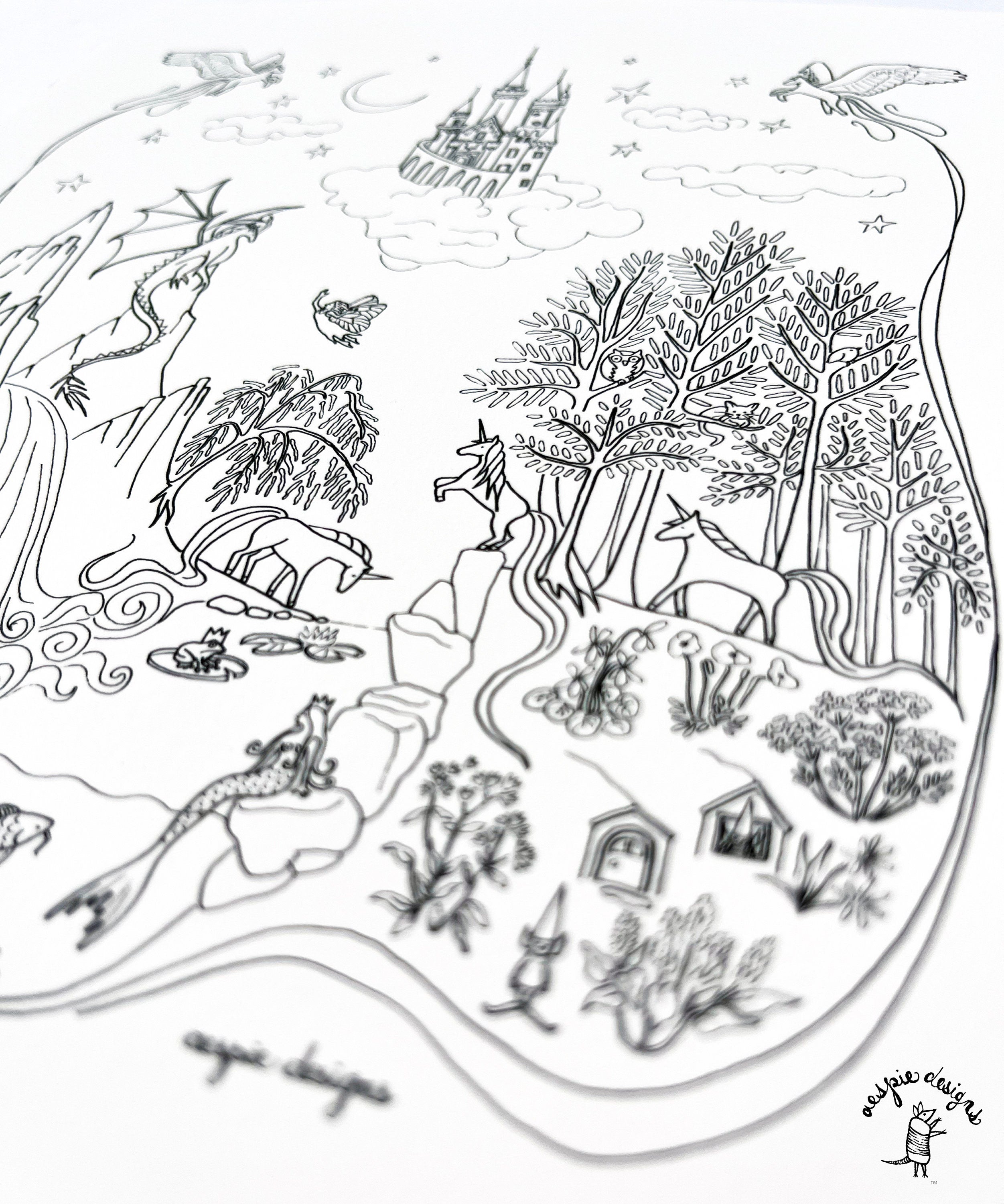 Magical Fairytale Art Print Black & White