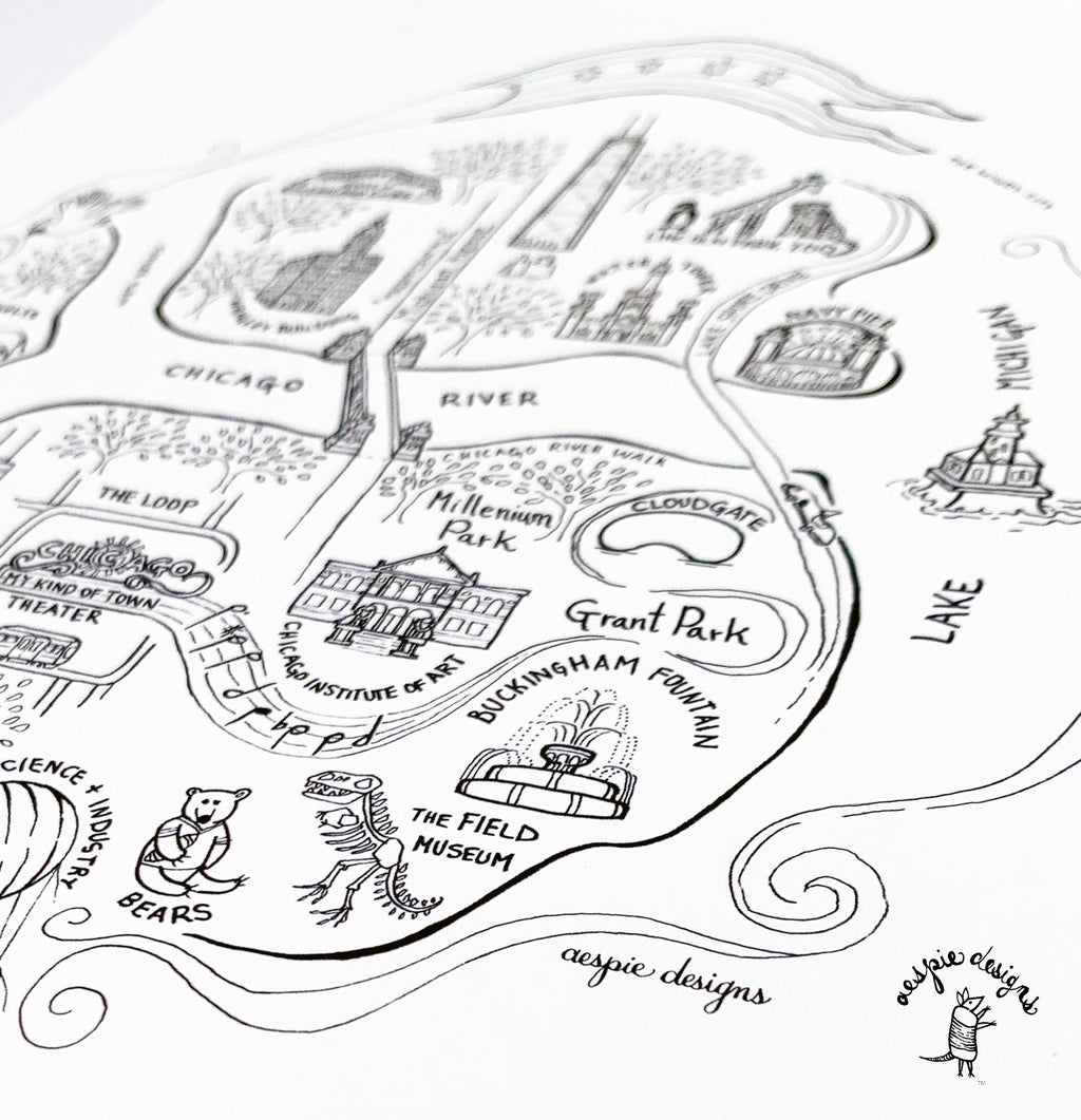 Chicago City Map Art Print - Black & White