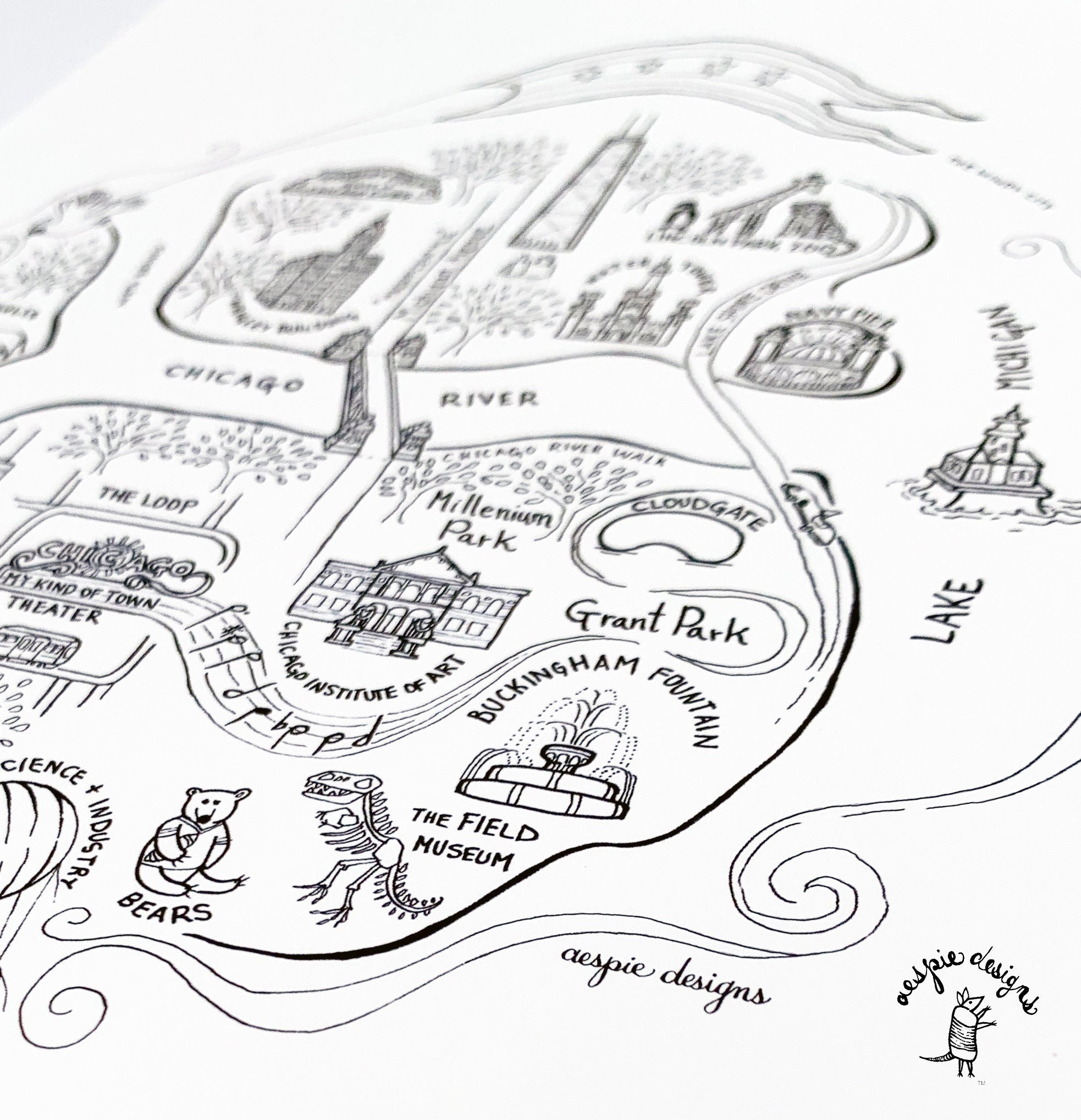 Chicago City Map Art Print - Black & White