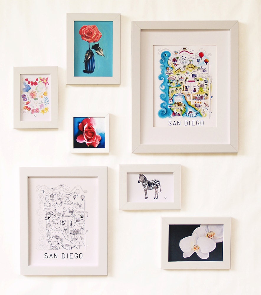 San Diego City Map Art Print - Black & White