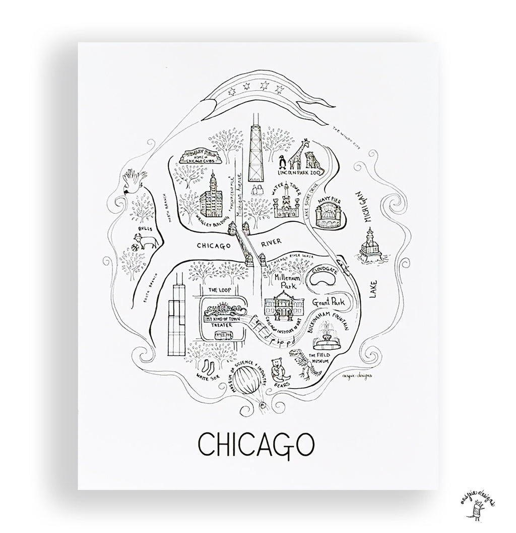 Chicago City Map Art Print - Black & White