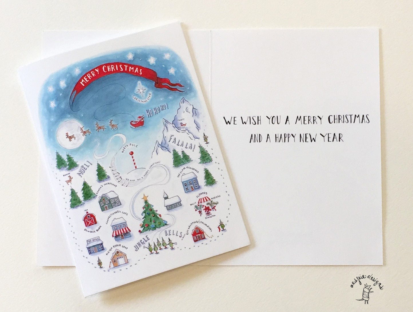 Santa's Winter Village - Merry Christmas - Holiday Cards (Set of 10) - Handmade