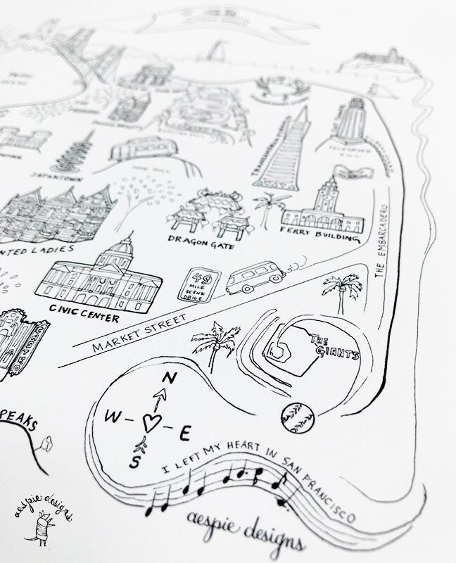 San Francisco City Map Art Print Black & White