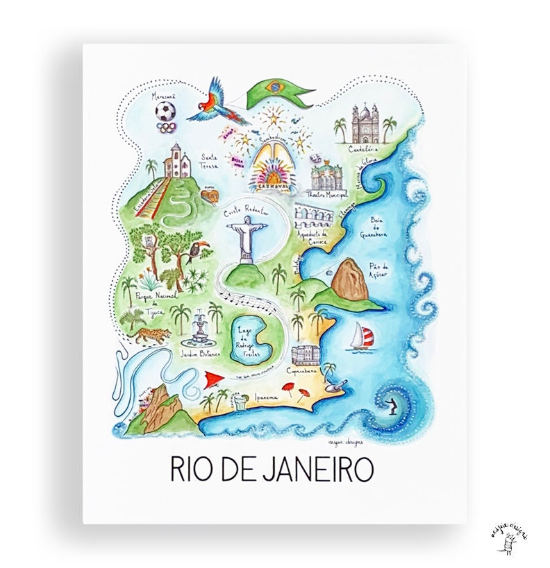 Rio de Janeiro City Map Art Print - Watercolor