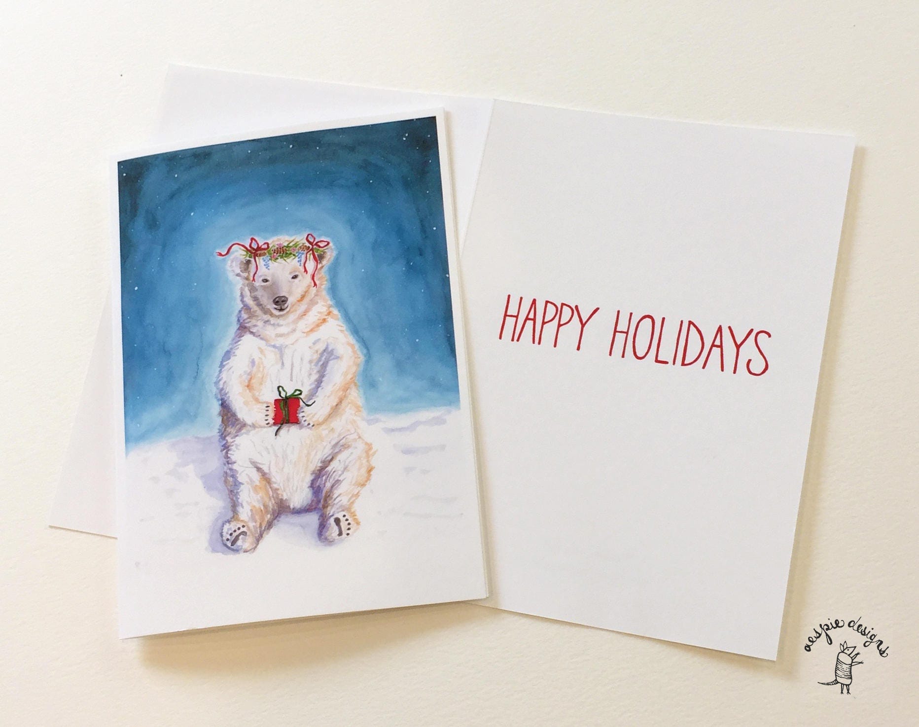 Holiday Bear - Handmade Holiday Christmas Cards (Set of 10)