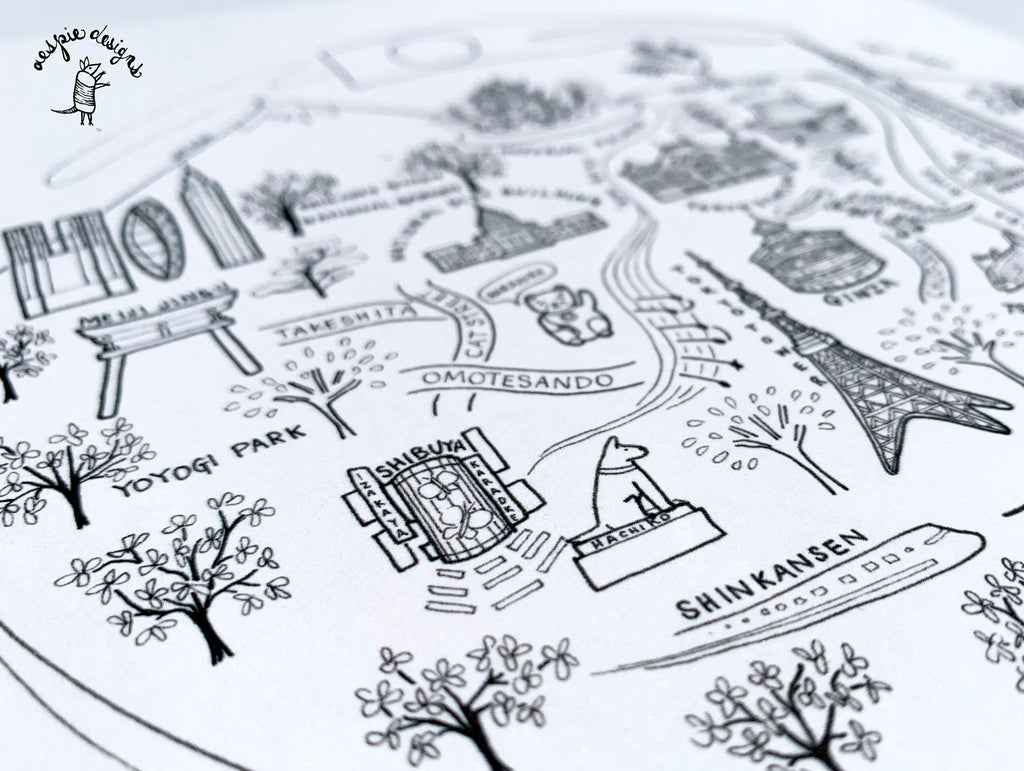 Tokyo City Map Art Print Black & White