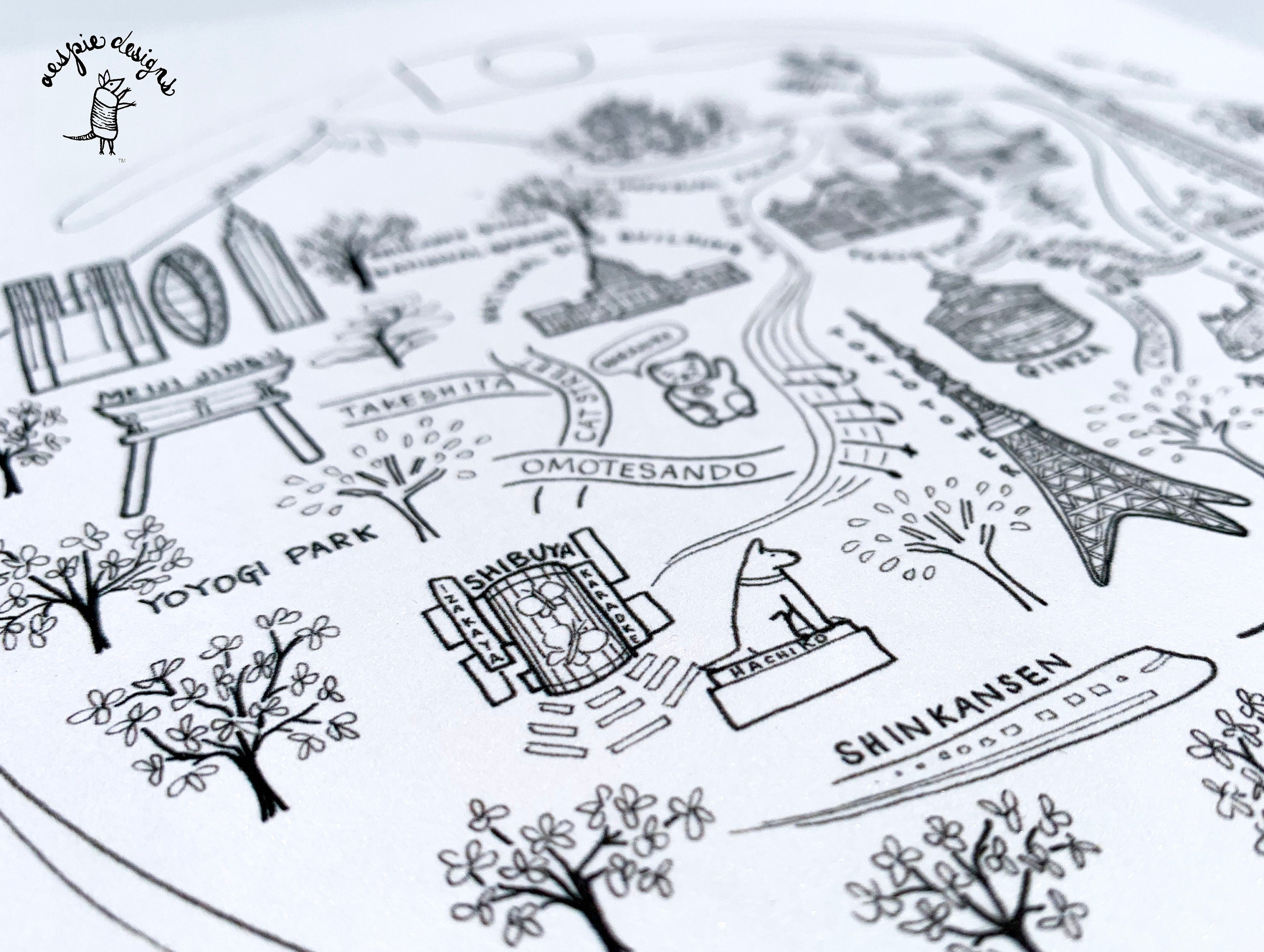 Tokyo City Map Art Print Black & White