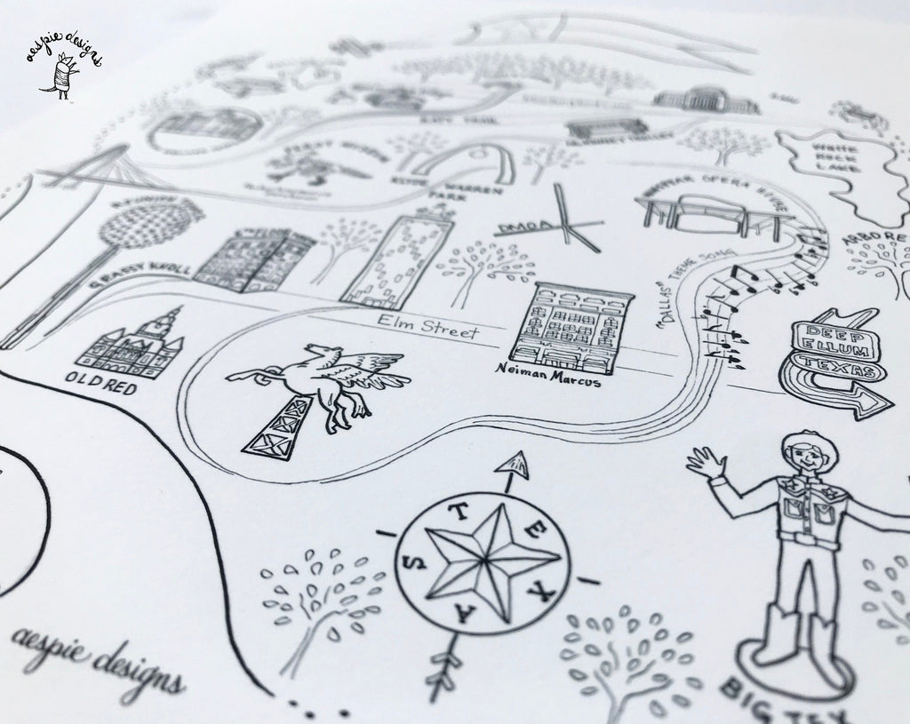 Dallas City Map Art Print Black & White