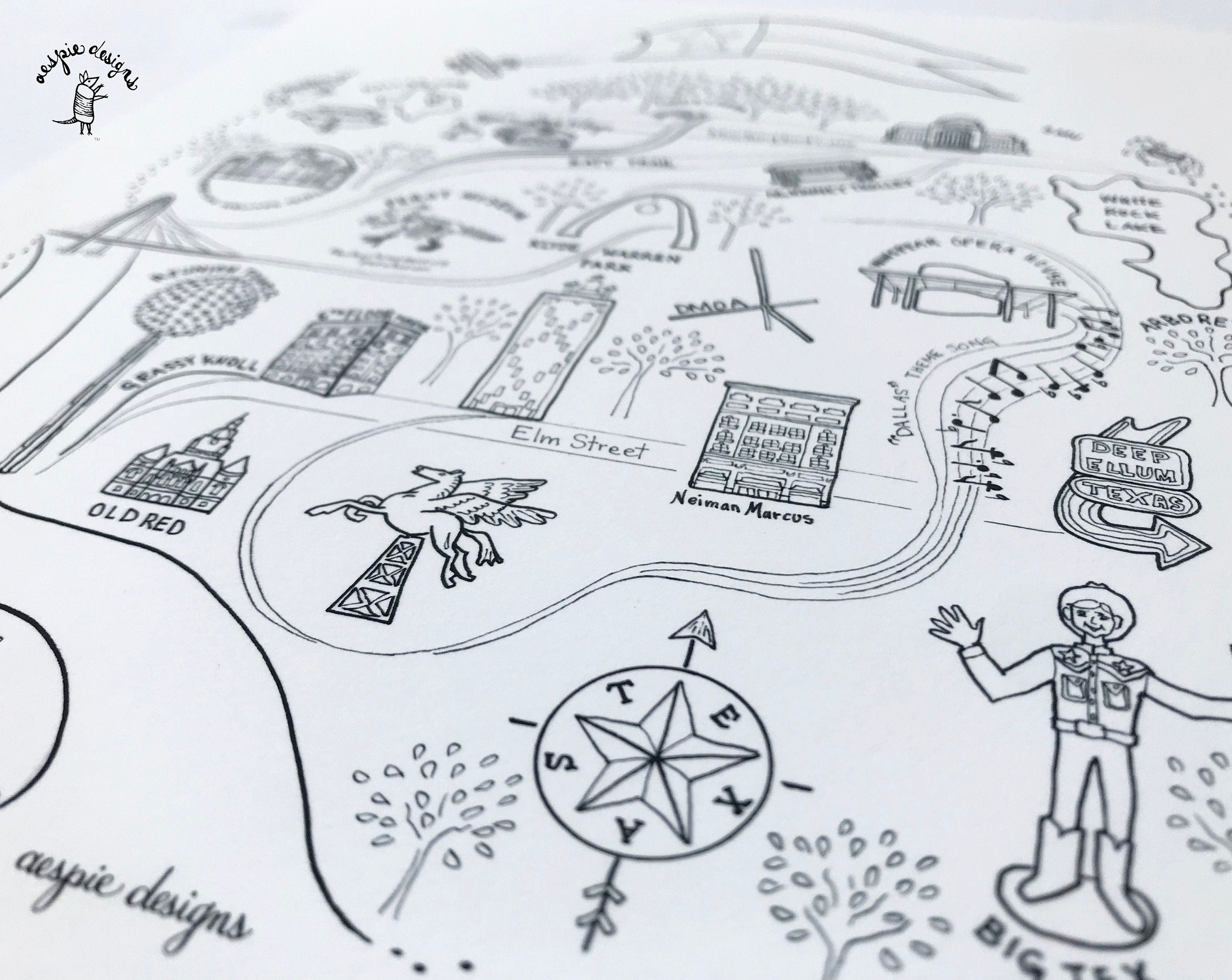 Dallas City Map Art Print Black & White