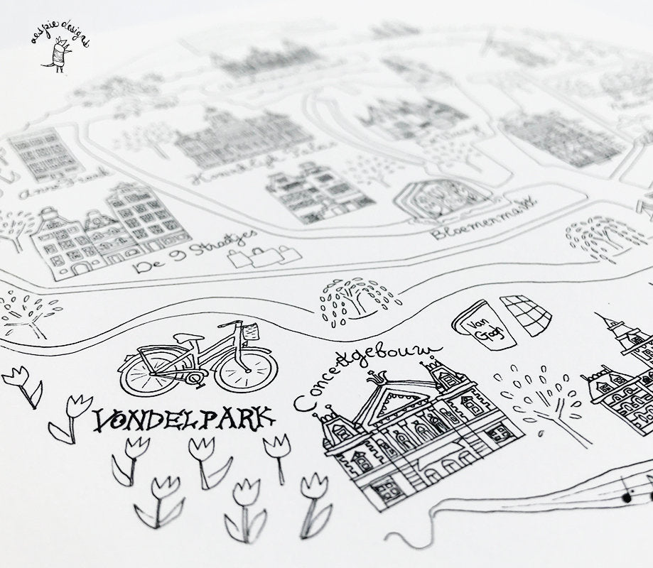 Amsterdam City Map Art Print Black & White