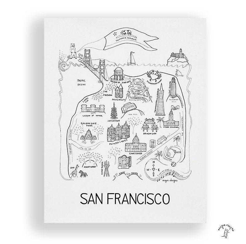 San Francisco City Map Art Print Black & White