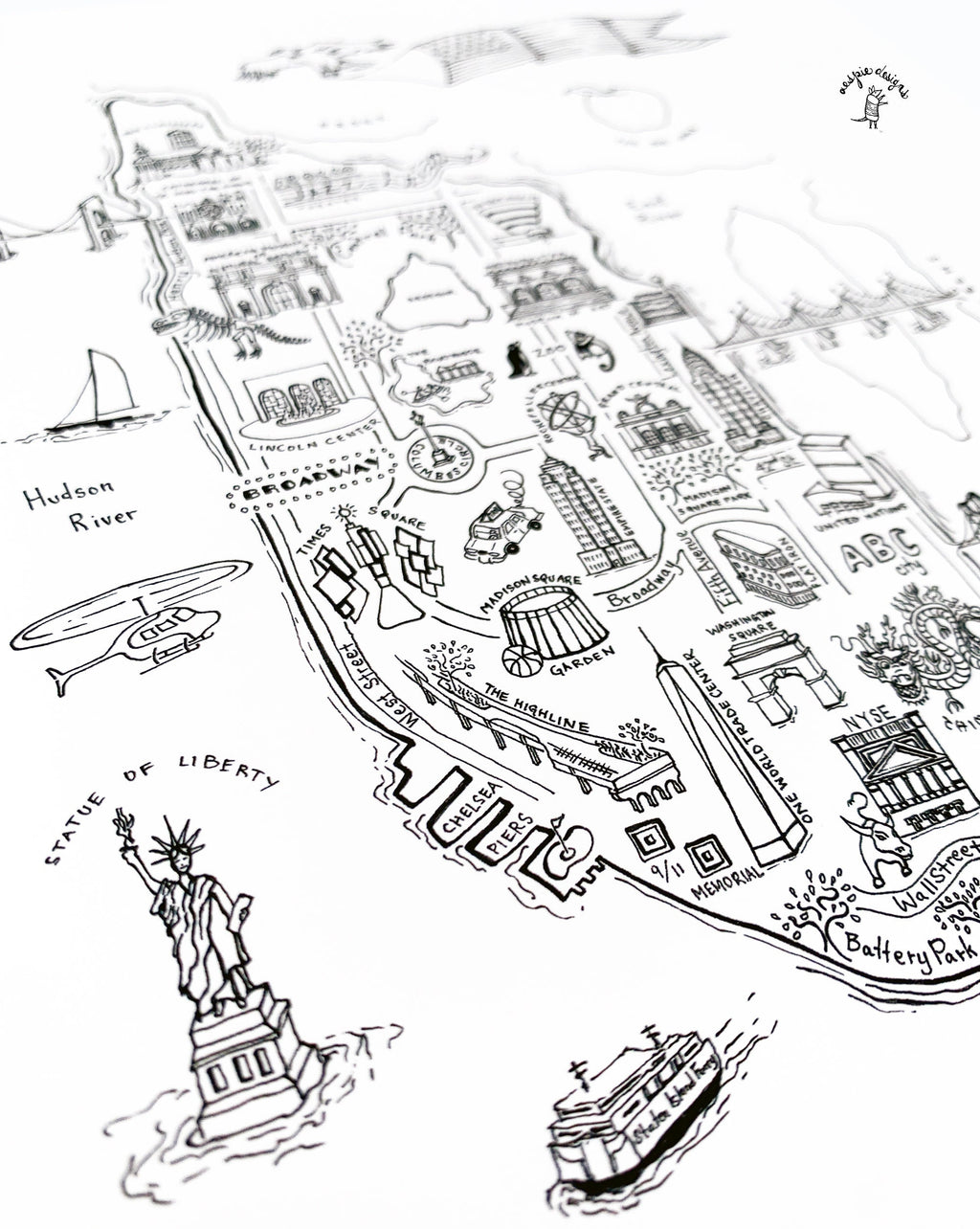 New York City Map Art Print - Black & White