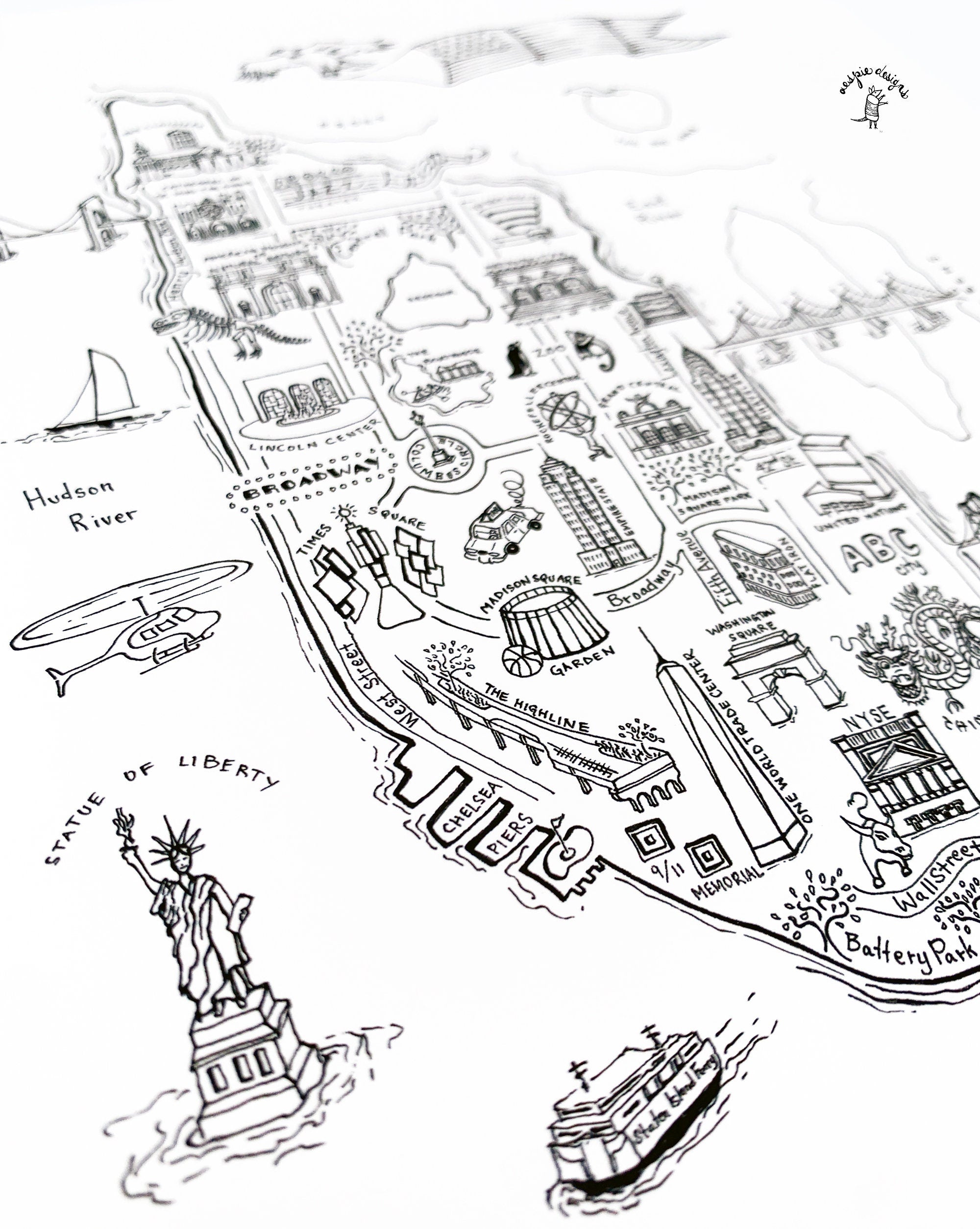 New York City Map Art Print - Black & White