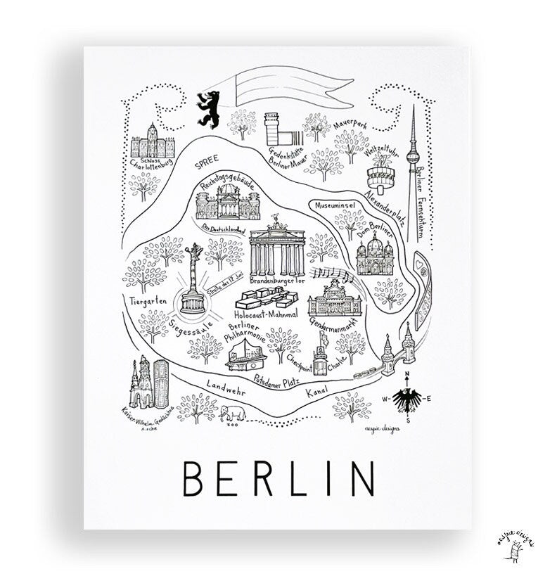 Berlin City Map Art Print Black & White