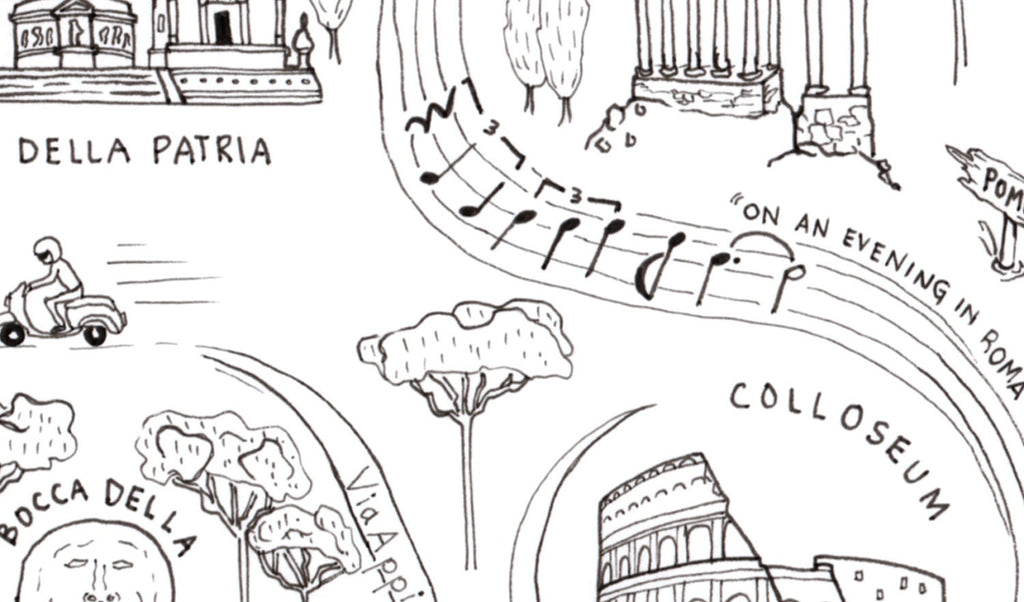 Rome City Map Art Print - Black & White