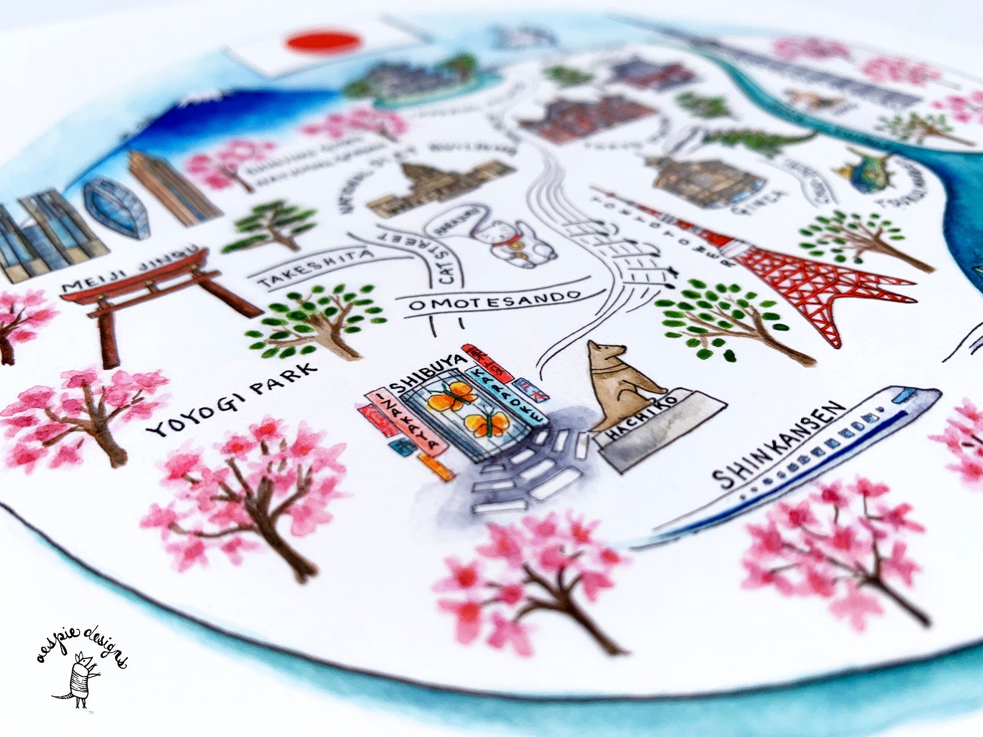 Tokyo City Map Art Print  Watercolor