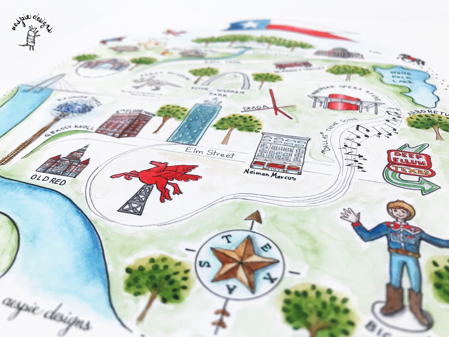 Dallas City Map Art Print - Watercolor