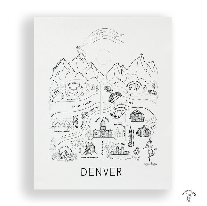 Denver City Map Art Print Black & White