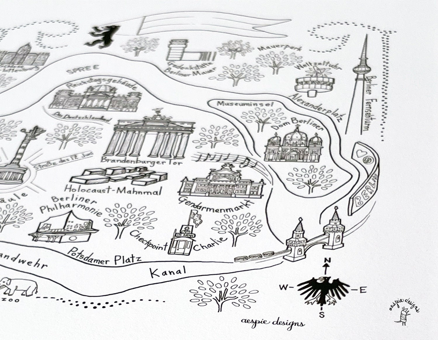 Berlin City Map Art Print Black & White