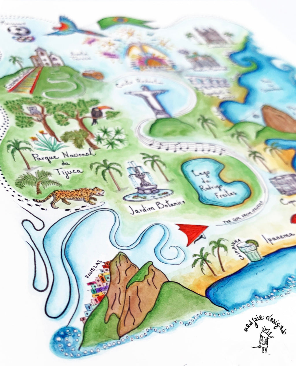 Rio de Janeiro City Map Art Print - Watercolor