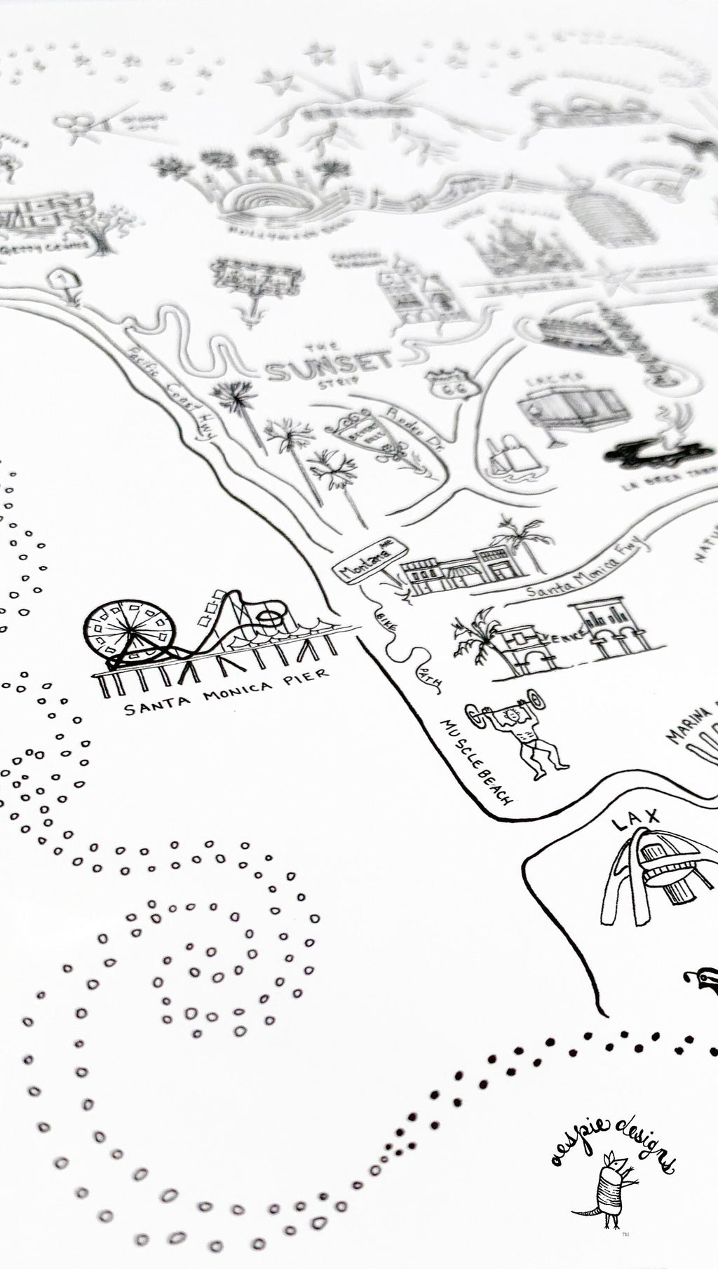 Los Angeles City Map Art Print - Black & White