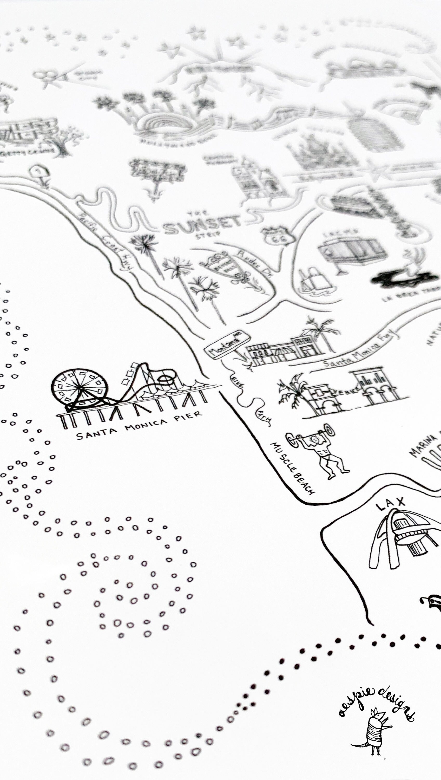 Los Angeles City Map Art Print - Black & White