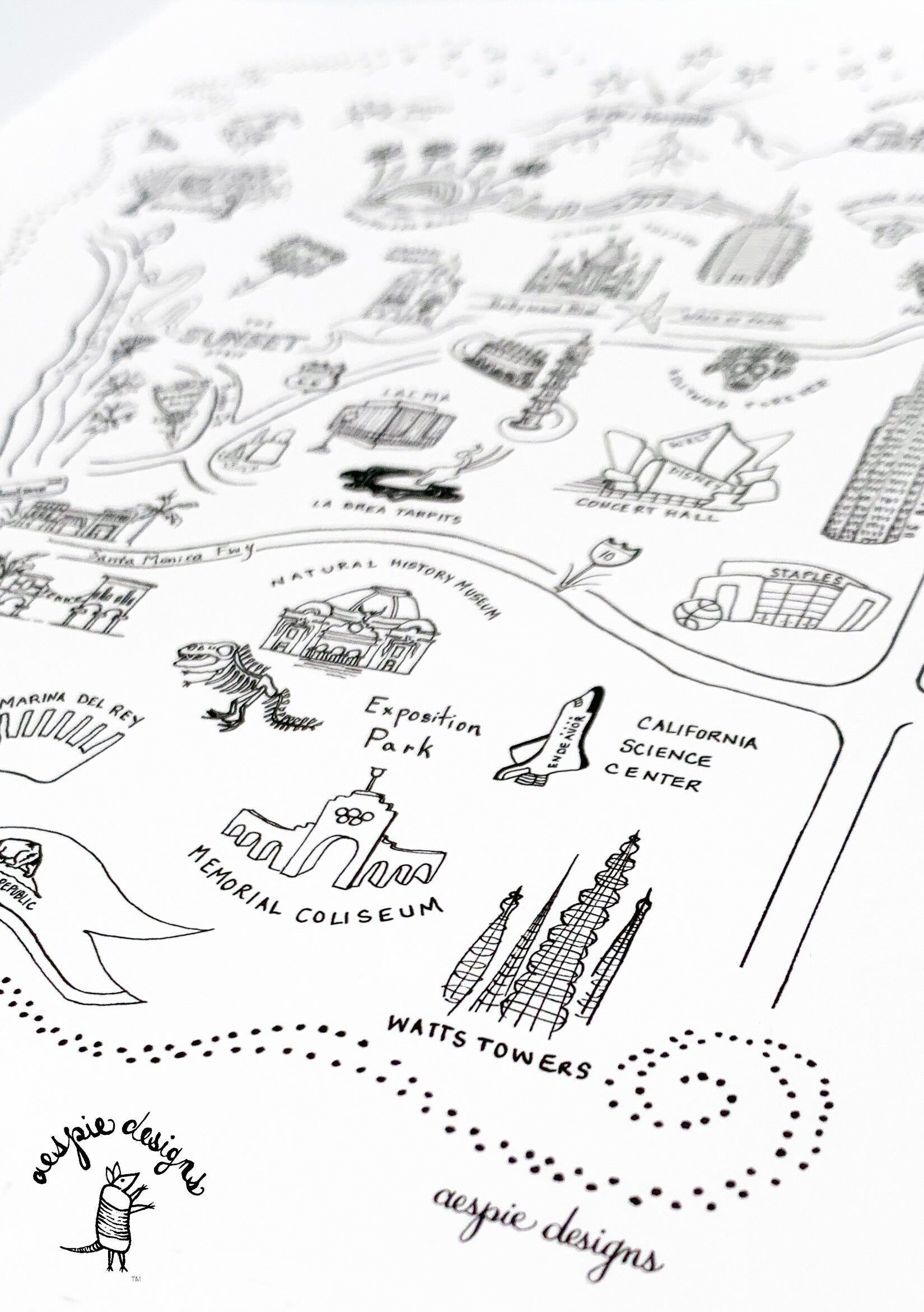 Los Angeles City Map Art Print - Black & White