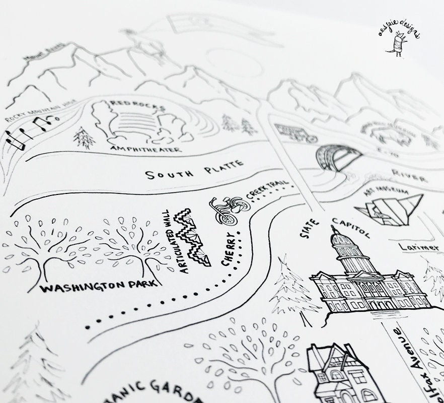 Denver City Map Art Print Black & White