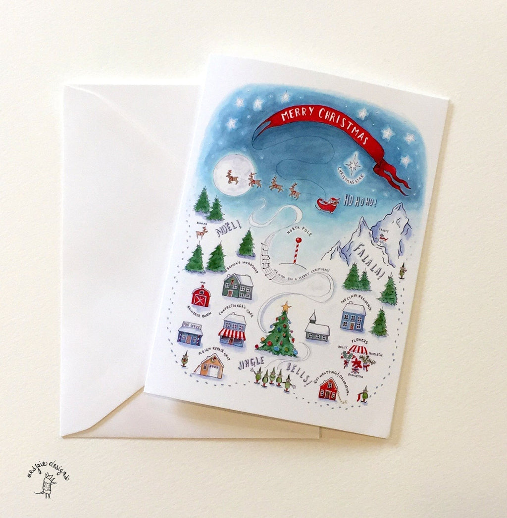 Santa's Winter Village - Merry Christmas - Holiday Cards (Set of 10) - Handmade