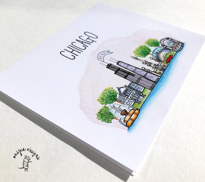 Chicago Illustration Card - Handmade - Set of 10 - A2 Blank