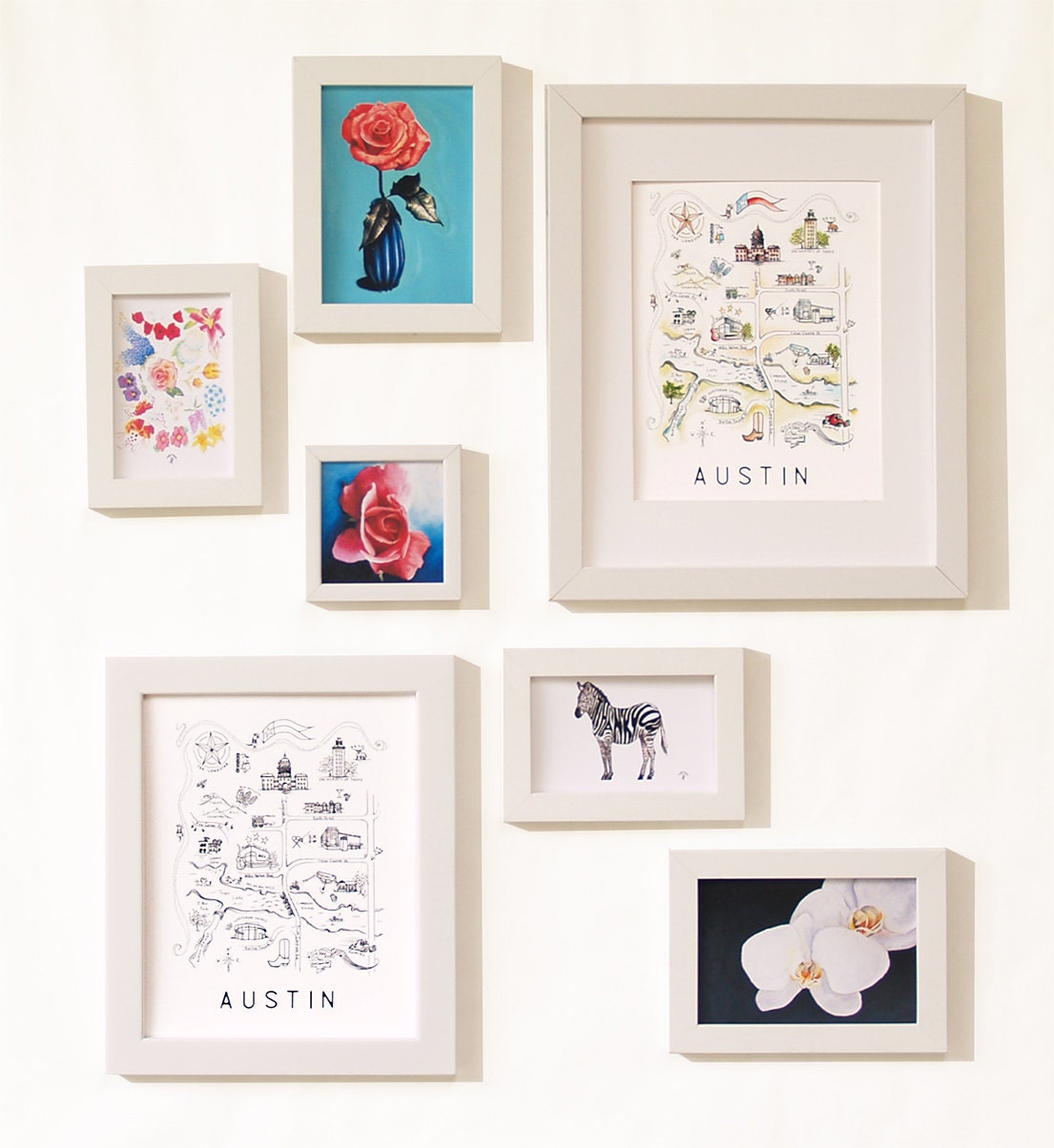 Austin City Map Art Print - Black & White