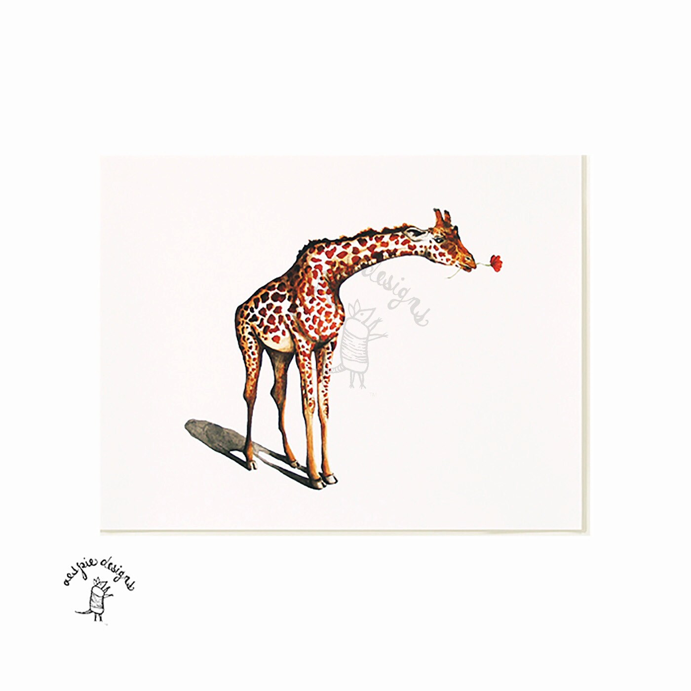 Giraffe with Flower Print - Watercolor