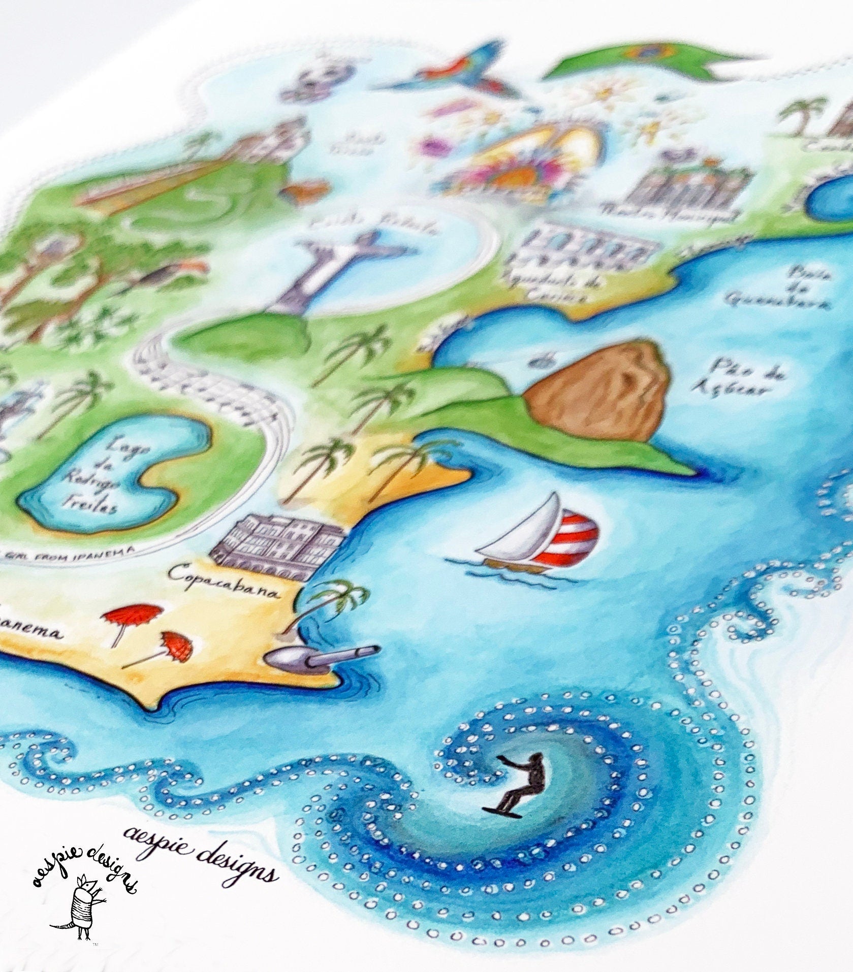 Rio de Janeiro City Map Art Print - Watercolor