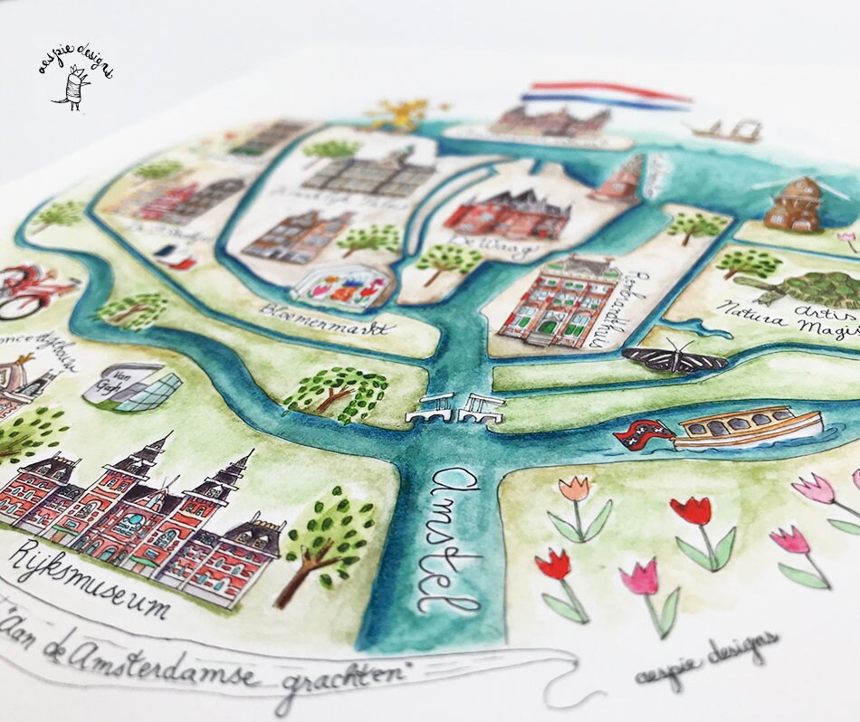 Amsterdam City Map Art Print - Watercolor