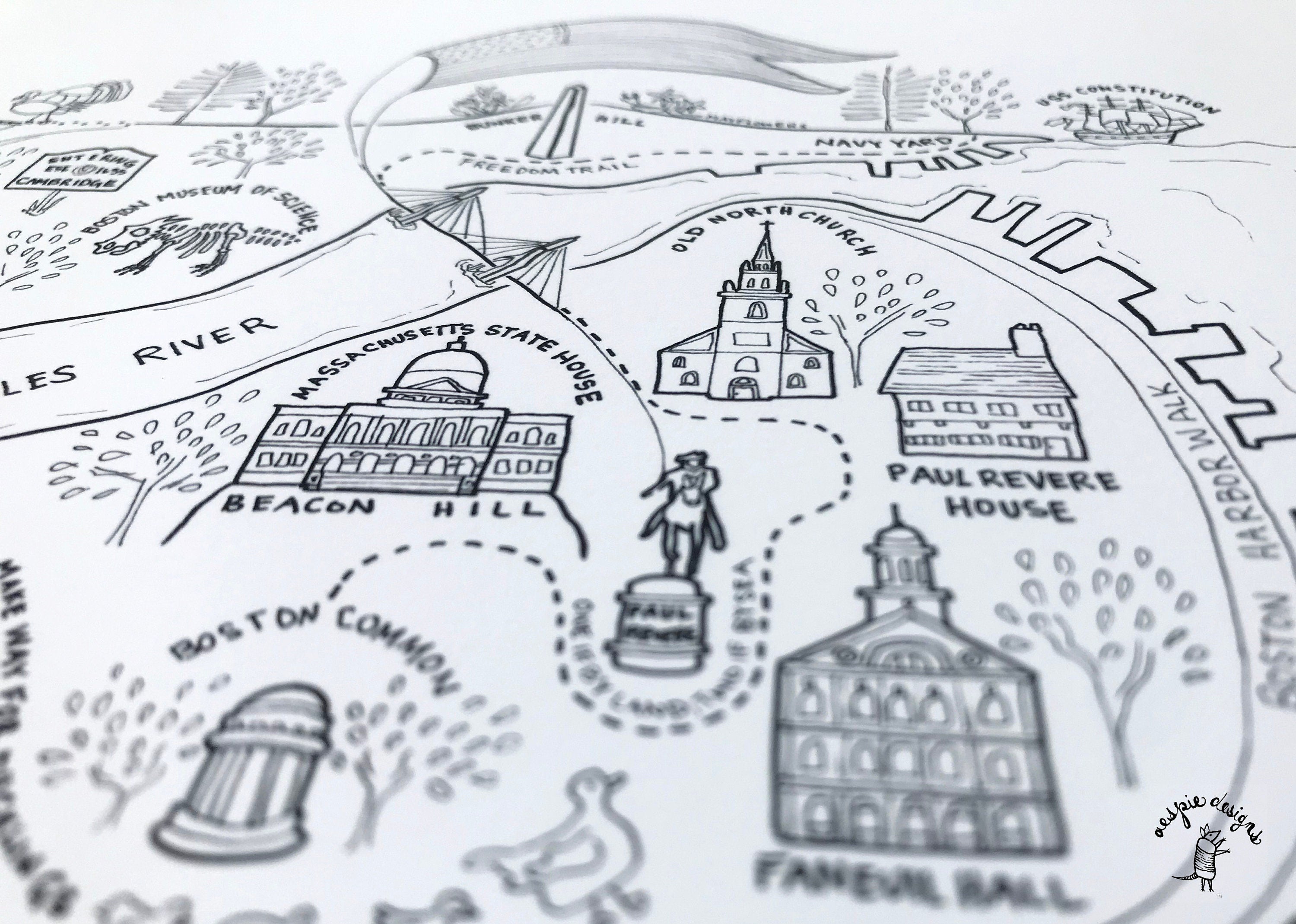 Boston City Map Art Print Black & White