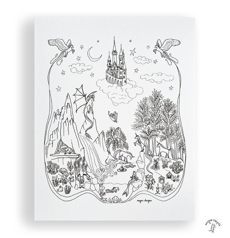 Magical Fairytale Art Print Black & White