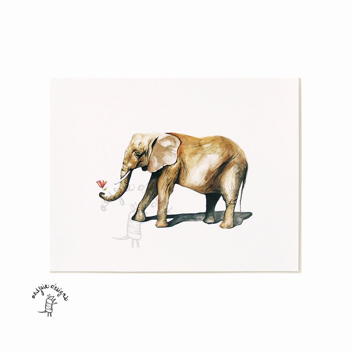 Elephant with Flower Print - Watercolor