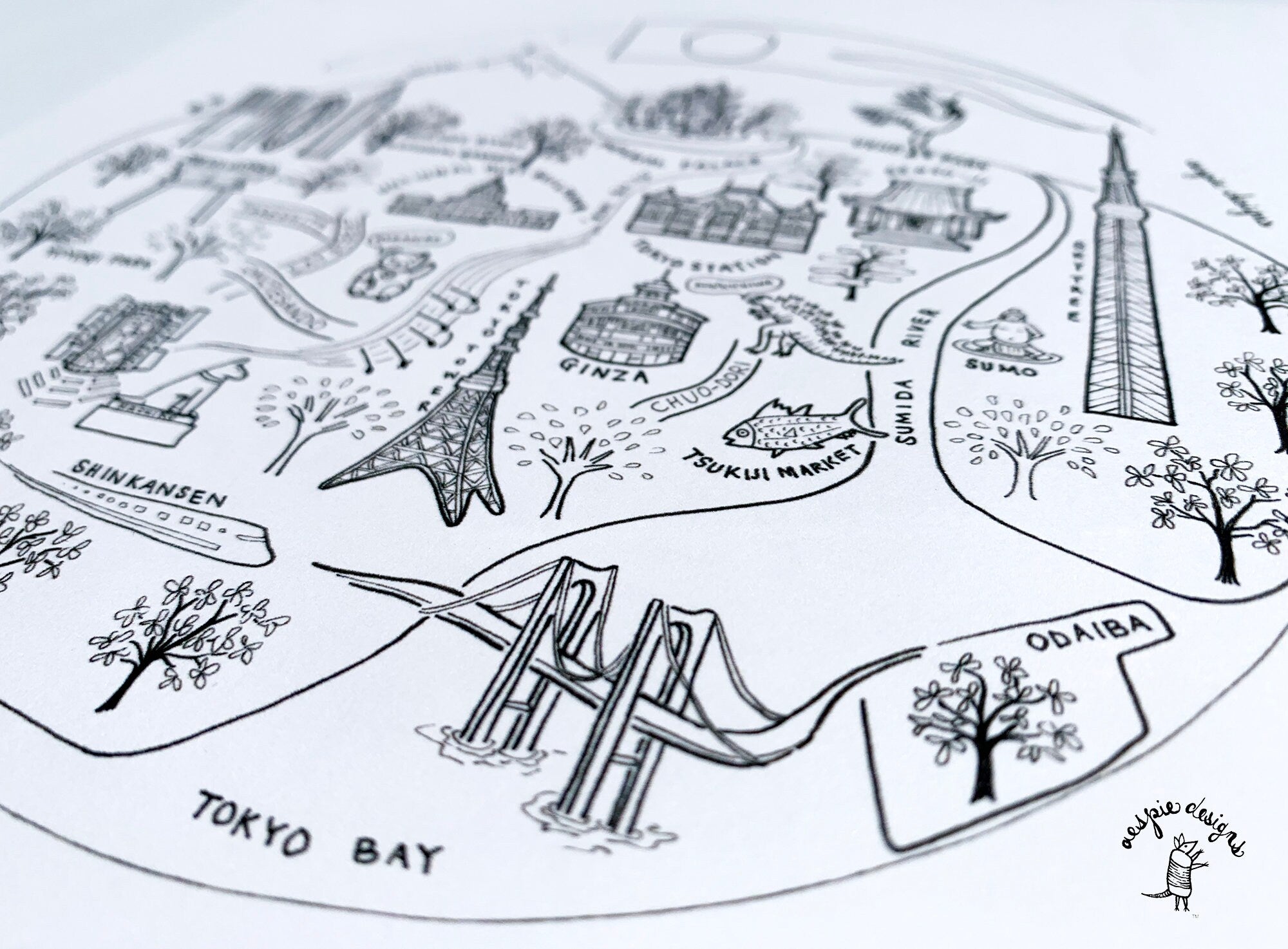 Tokyo City Map Art Print Black & White