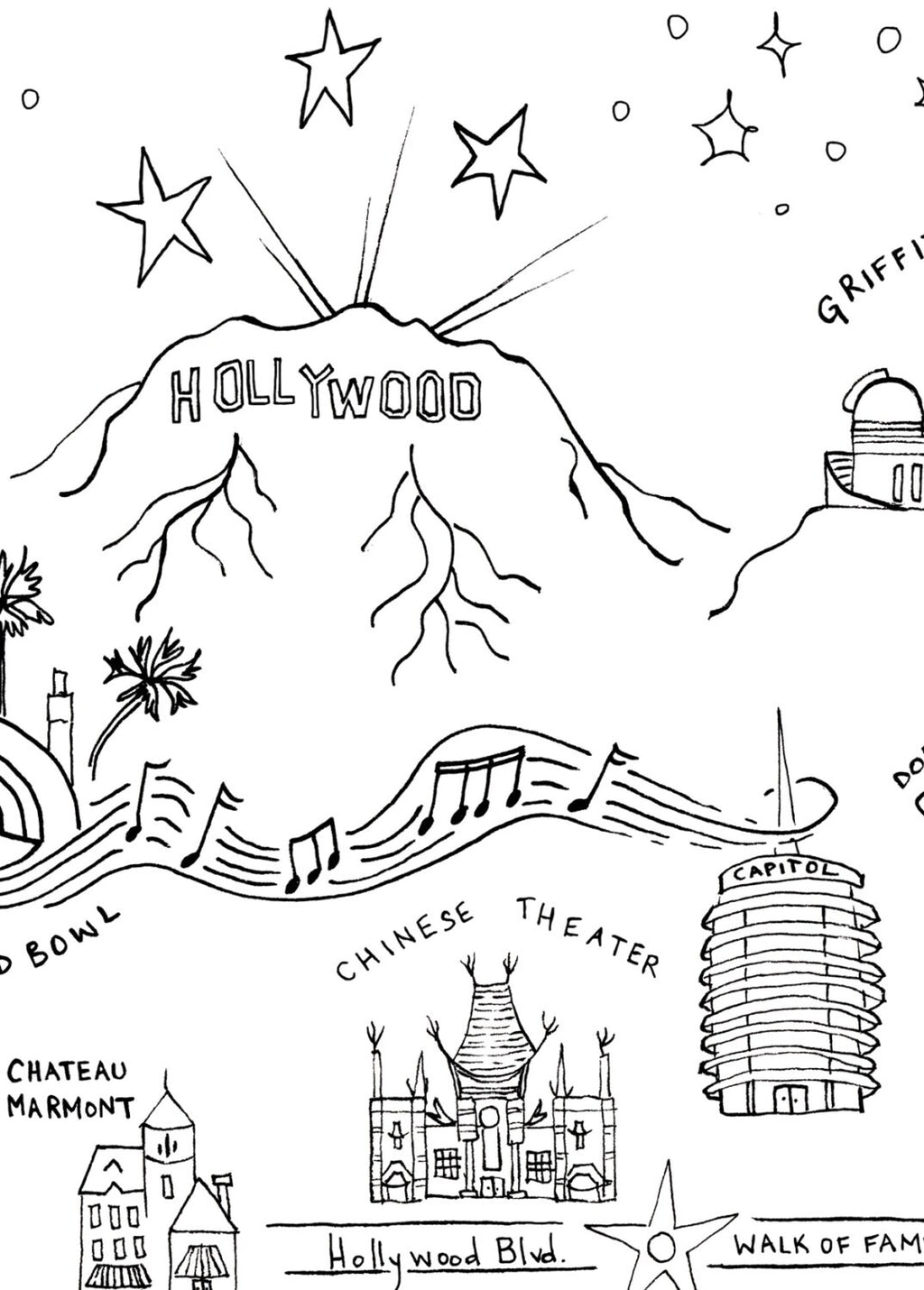 Los Angeles City Map Art Print - Black & White