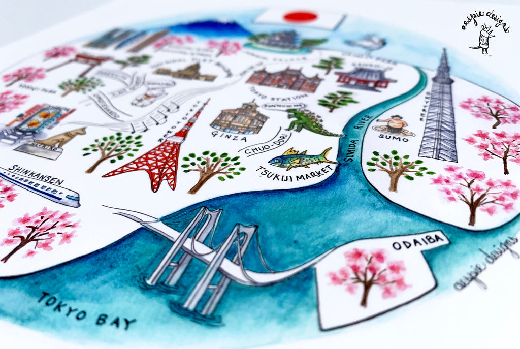 Tokyo City Map Art Print  Watercolor