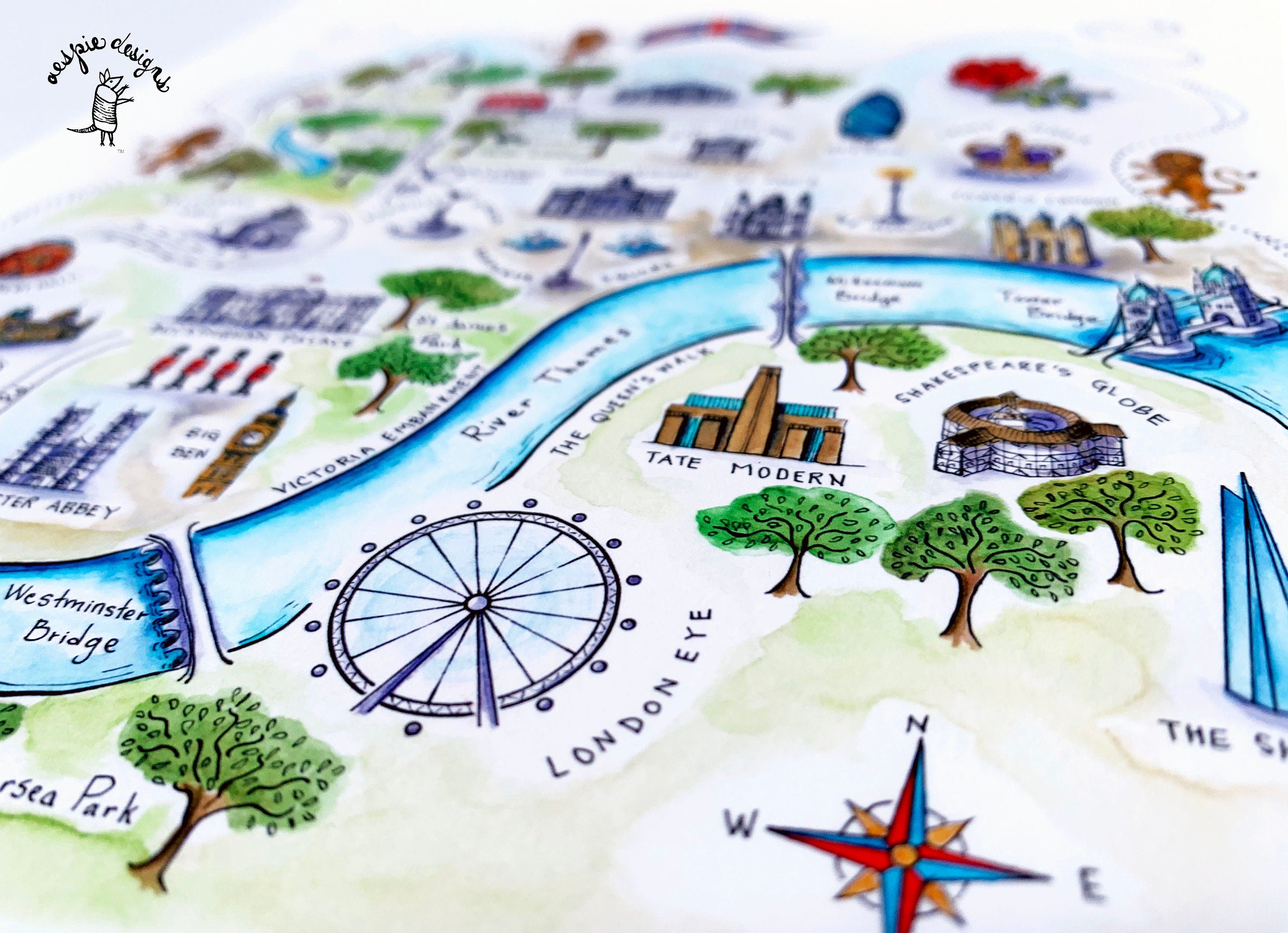 London City Map Art Print - Watercolor Illustration
