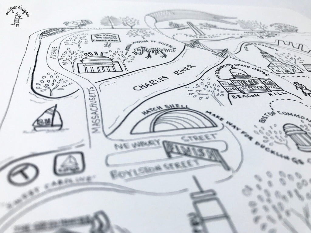 Boston City Map Art Print Black & White