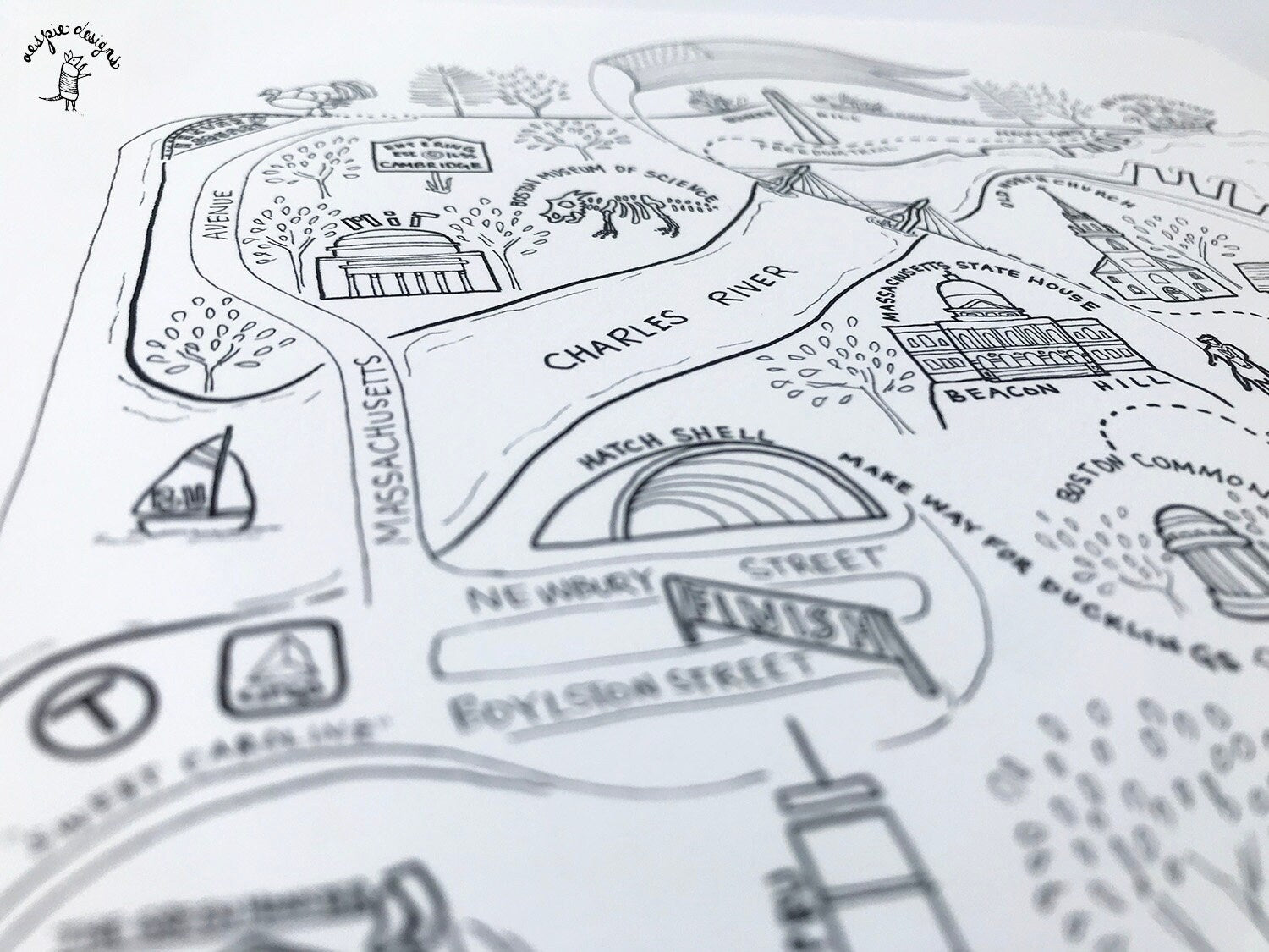 Boston City Map Art Print Black & White